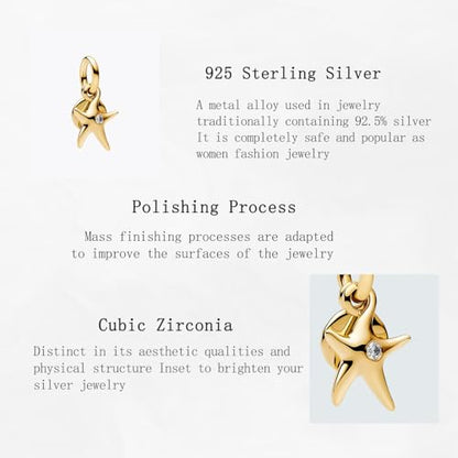 Charms Beads 925 Sterling Silver Animal Heart Flower Friend Dangle Pendant with 5A Cubic fits for Charms Bracelets for Woman Valentine's Day Mother's Day Christmas Graduation Birthday Gift - style: D28-Gold Coral