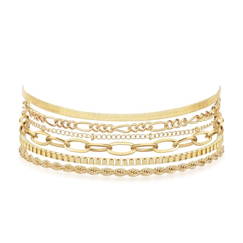 Bracelets for Women, Dainty Stackable Bracelet Stack Sets Tiny Box Chain Adjustable Bracelets Minimalist Cute Jewelry Paperclip Link Layered Waterproof Jewelry Sets Gifts - style: 6-PIECE IMITATION
