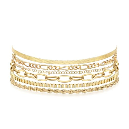 Bracelets for Women, Dainty Stackable Bracelet Stack Sets Tiny Box Chain Adjustable Bracelets Minimalist Cute Jewelry Paperclip Link Layered Waterproof Jewelry Sets Gifts - style: 6-PIECE IMITATION