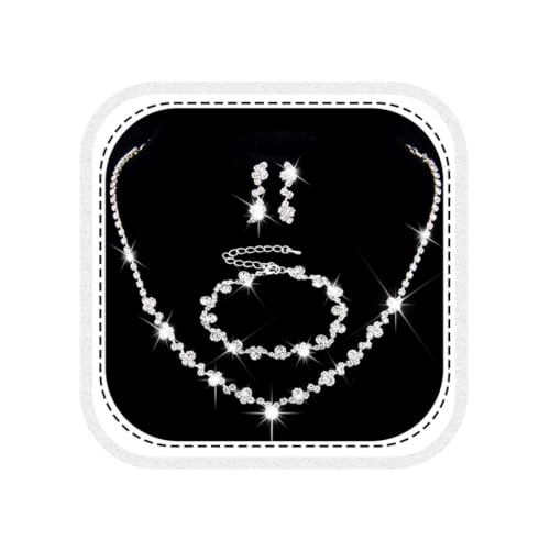 Unicra Bride Crystal Necklace Earrings Set Bridal Wedding Jewelry Sets Rhinestone Choker Necklace Costume Jewelry Set for Women and Brides - color: Silver Necklace Bracelet Earrings