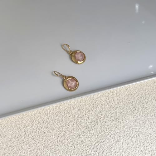 Gold Earrings for Women Dainty Stone Round Dangle Drop Earrings Colorful Resin Beaded Black White Pink Blue Dangle Drop Earrings Statement Gift - color: Pink Earrings