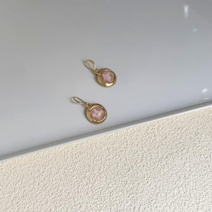 Gold Earrings for Women Dainty Stone Round Dangle Drop Earrings Colorful Resin Beaded Black White Pink Blue Dangle Drop Earrings Statement Gift - color: Pink Earrings