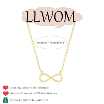 LLWOM Gold Necklace for Women-14k Gold Plated Infinity Necklace Star Of David Necklace Evil Eye Cross Pendants Heart Dainty Gold Necklace For Women - color: Gold-CZ Infinity