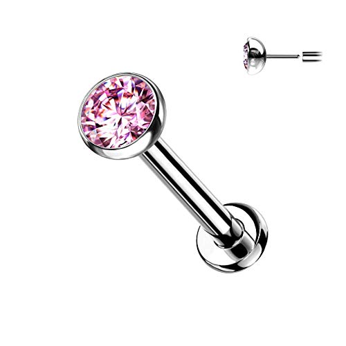 Pierced Owl - 18G Petite 8mm Barbell Implant Grade Titanium Threadless Push-in 2.5mm Crystal Flat Back Lip Cartilage Tragus Stud - style: Pink