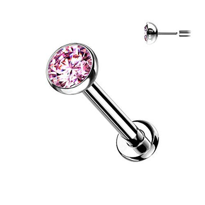 Pierced Owl - 18G Petite 8mm Barbell Implant Grade Titanium Threadless Push-in 2.5mm Crystal Flat Back Lip Cartilage Tragus Stud - style: Pink