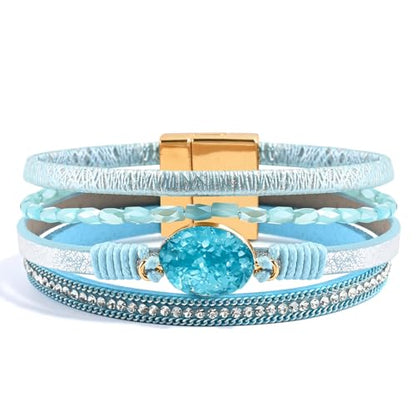 Wrapped Bracelets for Women,Leather Boho Bracelets for Women - color: Beads-Teal