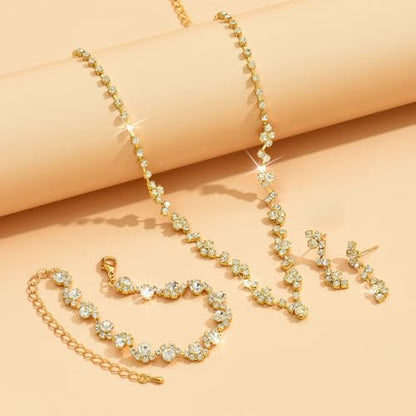 Prom Earrings Necklace Bracelet Set Elegant Crystal Rhinestone Necklace Earrings Bracelet Bridal Wedding Prom Dresses Costume Outfit Gold Jewelry Sets for Women - color: Gold