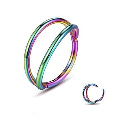 Nose Rings Hoops - 316L Surgical Steel Double Hoop Nose Rings Hinged Conch Piercing Jewelry Septum Lip Rings Cartilage Earring Helix Rook Tragus Daith - color: rainbow