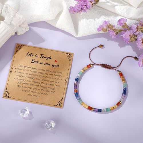 JoycuFF Gifts for Women Inspirational Gifts for Teen Healing Natural Stone Bracelets for Women Friends Sister - style: Life is tough-Colorful