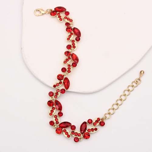QLLYHLH Woman’s Brides Bridesmaid Leaf Choker Necklace Dangle Earrings Link Bracelet Austrian Crystal Wedding Jewelry Set Prom Costume Party Events | Brides, Bridesmaid, Prom, Events, Costume Party, Leaf - color: Red-Gold Plated