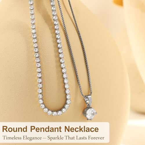 Layered Necklaces for Women, Dainty 14K Gold Plated Diamond Tennis Necklace, Simple Stackable Layered Gold Necklaces for Women Trendy Sparkly Cubic Zirconia Pendant Necklace Set Jewelry Gift - color: Silver - Tennis & Round Diamond