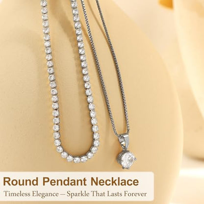 Layered Necklaces for Women, Dainty 14K Gold Plated Diamond Tennis Necklace, Simple Stackable Layered Gold Necklaces for Women Trendy Sparkly Cubic Zirconia Pendant Necklace Set Jewelry Gift - color: Silver - Tennis & Round Diamond