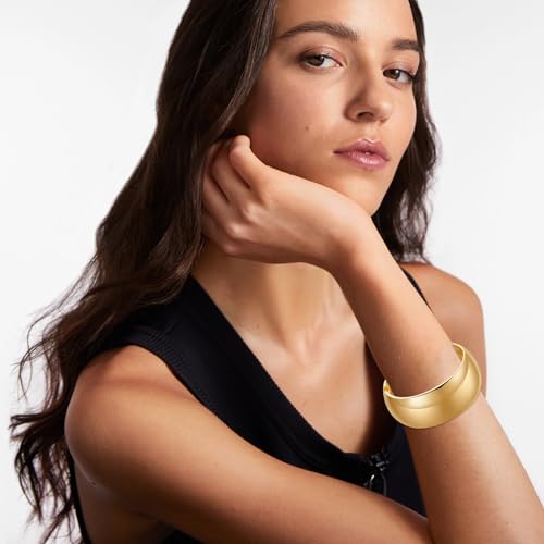 YBMYCM Chunky Gold Cuff Bangle Bracelets for Women Wide Gold Bangle Hammered Open Wrist Cuff Bracelets Wrap Bracelet - style: D-Gold