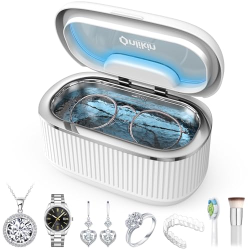 35W Ultrasonic Jewelry Cleaner, 45KHz Retainer Cleaner for Jewelry, 5 Timer & 3 Power Modes, Eyeglasses, Rings, Watch Strap, Dentures - 20oz, 304 Stainless Steel Tank, Quiet <38dB (White) - color: White