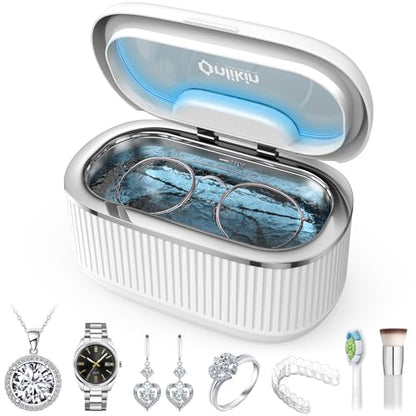35W Ultrasonic Jewelry Cleaner, 45KHz Retainer Cleaner for Jewelry, 5 Timer & 3 Power Modes, Eyeglasses, Rings, Watch Strap, Dentures - 20oz, 304 Stainless Steel Tank, Quiet <38dB (White) - color: White