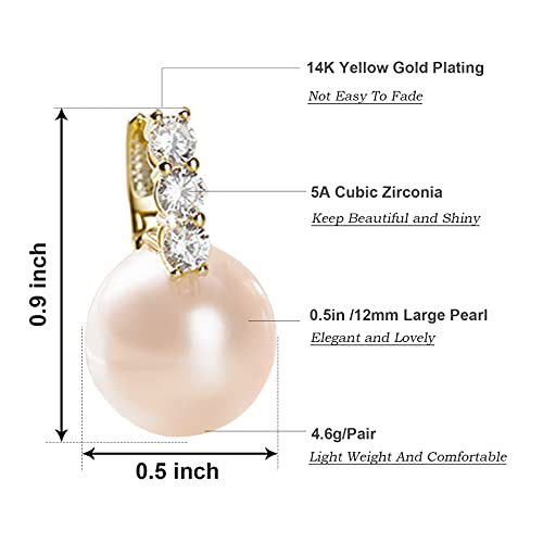 Pearl Earrings for Women 14K Gold Plated Hypoallergenic Pearl Earrings 5A Cubic Zirconia Dangle Earrings Elegant Jewelry - color: 1-Gold -pink