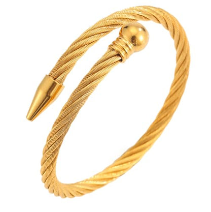 Modern Gold Bracelet for Women – Stainless Steel Braided Steel Bead Nail Bangle, Edgy Industrial Design, Everyday Fashion Jewelry