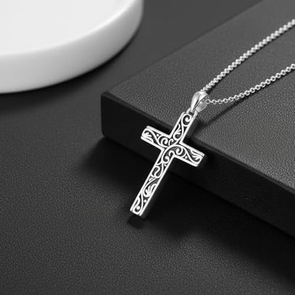 Cross Necklace for Men Women 925 Sterling Silver Cross Pendant Necklace Christian Religious Jewelry Gifts for Anniversary - color: 20-Filigree Cross