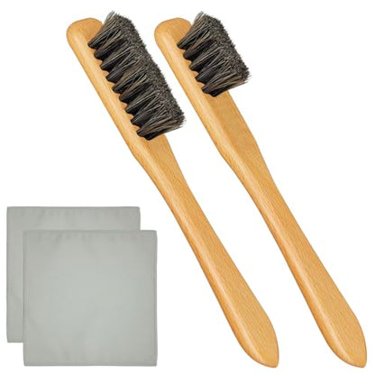 4 Pcs Horsehair Detail Brush Set, 2 Sizes Horsehair Silver Cleaning Brushes + 2 Pcs Polishing Cloth for Silverware, Silver Polish Set for Silverware Plateware Jewelry Sterling Cutlery Metal - size: 2Brushes+2Polishing Cloth