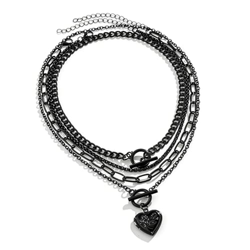 CSIYANJRY99 Layered Gold Necklaces for Women Chunky Gold Necklace Stack Layered Cuban Paperclip Snake Chain Necklace Retro Coin Dainty Pendant Toggle Clasp Necklace - style: Black Heart