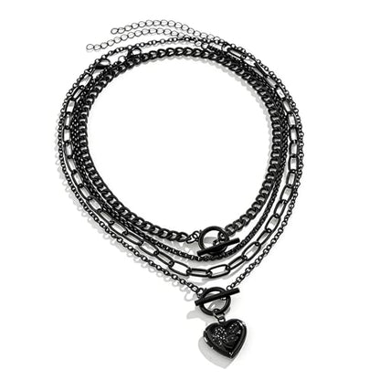 CSIYANJRY99 Layered Gold Necklaces for Women Chunky Gold Necklace Stack Layered Cuban Paperclip Snake Chain Necklace Retro Coin Dainty Pendant Toggle Clasp Necklace - style: Black Heart