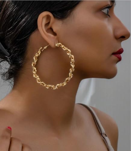 Twisted Rope Hoop Earrings for Women Chunky Big Large Hoop Earrings Minimalist Round Circle Huggie Hoops Earrings Gift - color: gold-tone