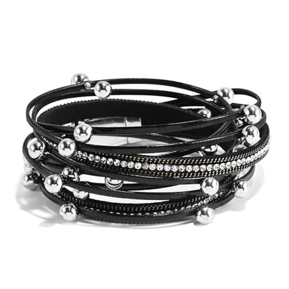 Wrapped Bracelets for Women,Leather Boho Bracelets for Women - color: Doubleloop-Black