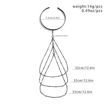 Simple Crystal Bead Tassel Upper Arm Chain Bracelet Multi-layered Bikini Armlet Rhinestone Adjustable Open Arm Cuff Bangle Bracelets Summer Beach Body Jewelry for Women - style: Black