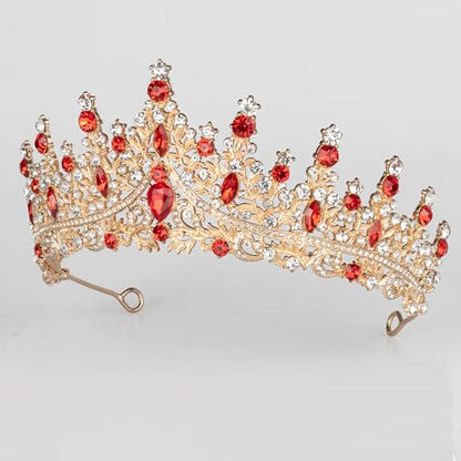 Tiaras and Crowns for Women Crystal Princess Tiaras Rhinestone Queen Crowns For Wedding Bridal Birthday Prom Pageant Party (Tiara 100) - color: Gold Red