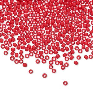 Kathy Bankston Red Seed Bead Necklace, Thin 1.5mm Single Strand Beaded Necklace - color: Matte Opaque Cherry Red