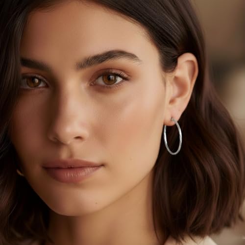 14K Gold/Silver Plated Twisted Hoop Earrings for Women - Sparkly Diamond-Cut Large Hoops with 925 Sterling Silver Post, Lightweight Hypoallergenic Trendy Jewelry Gifts (30mm / 40mm) - size: Silver 30mm