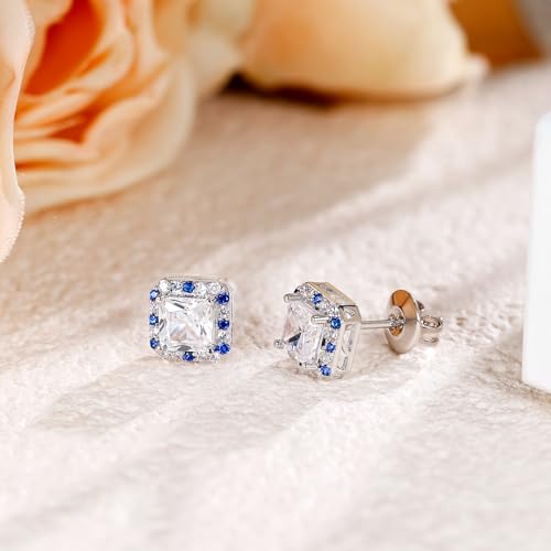 Titanium Stud for Sensitive Ears, Gold Plated Halo Cubic Zirconia Earrings - color: Square White Stud