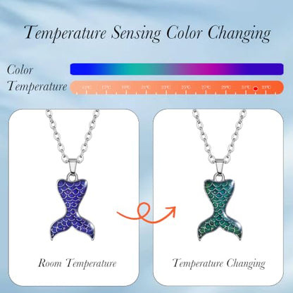 FM FM42 Temperature Sensing Color Changing Pendant Necklace with 19.29" Stainless Steel Rolo Chain - color: Mermaid