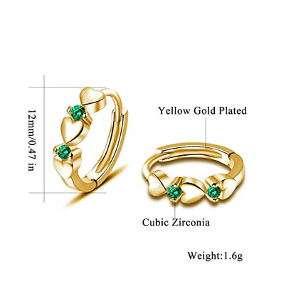 CiNily 14K White Gold Plated Small Hoop Earrings for Women Girls Heart Cubic Zirconia Hypoallergenic Earrings - color: Gold-green