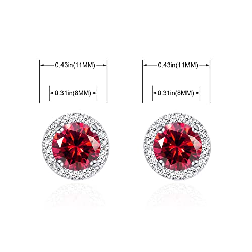 YOQUCOL Bright 8MM,10MM Cubic Zirconia Crystal Stud Earrings Round Pierced Earrings For Women - color: 8MM-Red