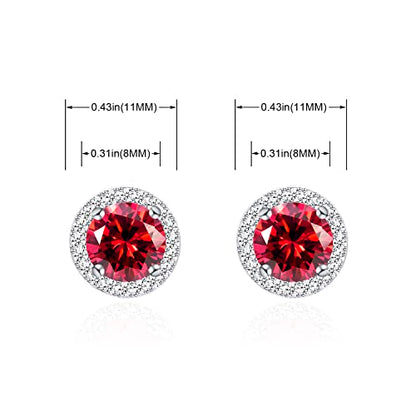 YOQUCOL Bright 8MM,10MM Cubic Zirconia Crystal Stud Earrings Round Pierced Earrings For Women - color: 8MM-Red
