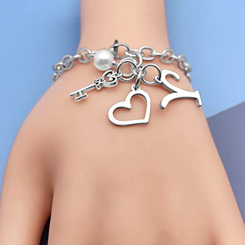 Initial A-Z Bracelets Gift for Women Girls Stainless Steel Chain Bracelet 26 Alphabet Jewelry Gifts for Birthday Anniversary Letter Bracelet Monogram Gifts for Sister Friend Girlfriends Mom 8.26 Inch - color: Y