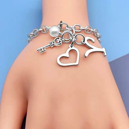 Initial A-Z Bracelets Gift for Women Girls Stainless Steel Chain Bracelet 26 Alphabet Jewelry Gifts for Birthday Anniversary Letter Bracelet Monogram Gifts for Sister Friend Girlfriends Mom 8.26 Inch - color: Y