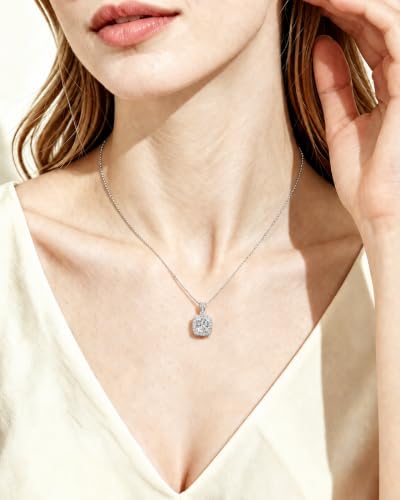 Moissanite Cushion Cut Pendant Necklace for Women - color: Silver, size: 2ct, style: Cushion Cut