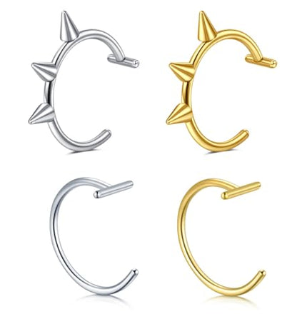 QWALIT Fake Nose Ring Fake Lip Piercing Fake Lip Ring Fake Nose Ring Hoop Fake Snake Bites Fake Lip Piercings Faux Lip Rings Fake Nose Piercing Clip on Nose Ring Spring - color: D3-2 styles-silver/gold