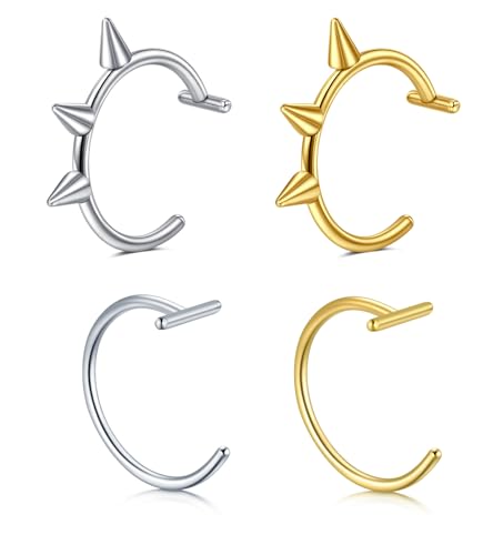 QWALIT Fake Nose Ring Fake Lip Piercing Fake Lip Ring Fake Nose Ring Hoop Fake Snake Bites Fake Lip Piercings Faux Lip Rings Fake Nose Piercing Clip on Nose Ring Spring - color: D3-2 styles-silver/gold