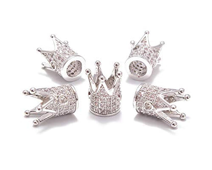 AD Beads Zircon Pave Rhinestones Crown Big Hole Bracelet Connector Spacer Beads (10pcs Mixed Color Crown (9x12mm)) - color: 10pcs Mixed Color Crown (9x12mm)