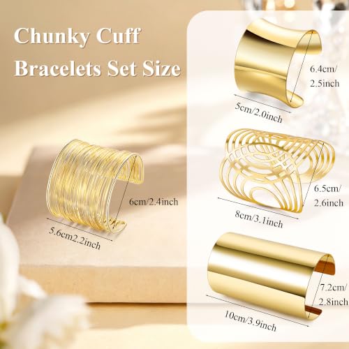 4PCS Chunky Cuff Bracelets Set for Women Hammered Chunky Bracelets Adjustable Open Wide Wire Bracelets Irregular Minimalist Coil Bangle Set Gold Silver Upper Arm Punk Jewelry - color: Gold A
