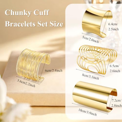 4PCS Chunky Cuff Bracelets Set for Women Hammered Chunky Bracelets Adjustable Open Wide Wire Bracelets Irregular Minimalist Coil Bangle Set Gold Silver Upper Arm Punk Jewelry - color: Gold A