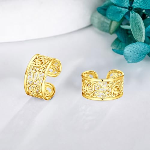 Celtic Knot/Celtic Knot/Bat/Filigree Viking Earrings 925 Sterling Silver Non Piercing Ear Cuff Earrings Cool Earring Cuff for Women Men - color: filigree-B-Gold