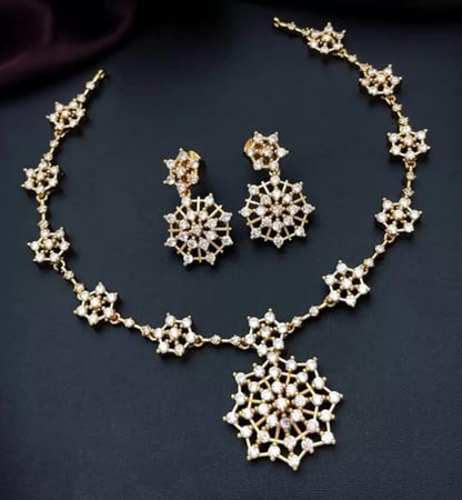 Antique Gold Plated Temple Jewellery Necklace Set with Earrings for Women, Traditional Indian Bridal Necklace Set, South Indian Choker Haram Style Jewellery Set, Ethnic Wedding Party Wear Necklace Set for Women - color: AD-Neck-120