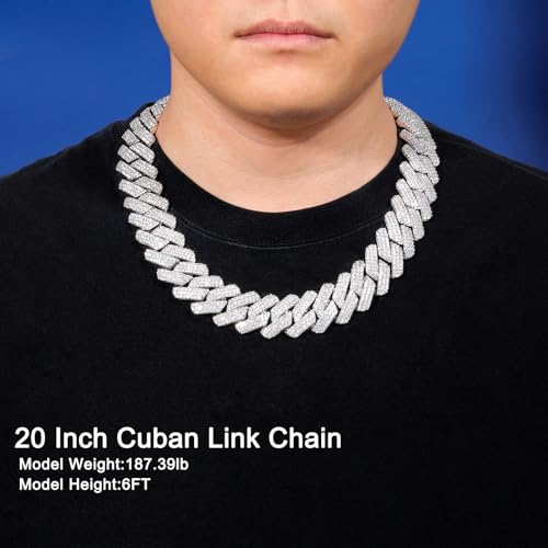 Ucciyo 30MM/25MM Cuban Link Chain for Men, Luxury Iced Out Diamond Chain | Luxurious Diamond-Simulated, Large Miami Cuban Style, 18K Gold Plated - color: 25MM-Silver, size: 22 Inch