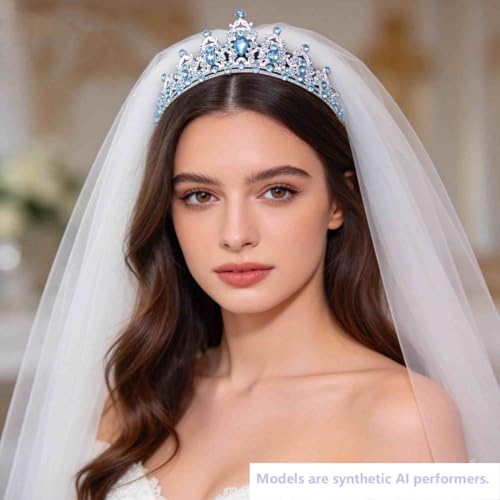 Kamirola - Queen Crown and Tiaras Princess Crown for Women Crystal Headbands for Bridal, Princess for Wedding and Party - color: SKYBLUE & SILVER