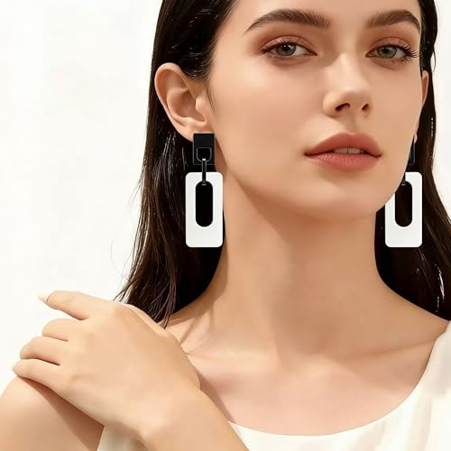 Boho Lightweight Retro Simple Acrylic Splicing Rectangle Earrings for Women Creative Exaggerated Statement Dangle Drop Earrings Jewelry - color: Black White B