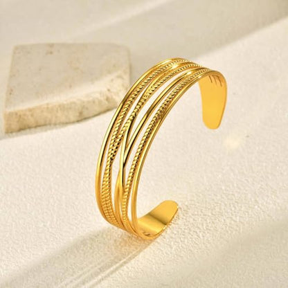 Stainless Steel Geometric Open Cuff Bracelet, Minimalist Gold Wire Bangle, 6.65cm Inner Diameter for Women